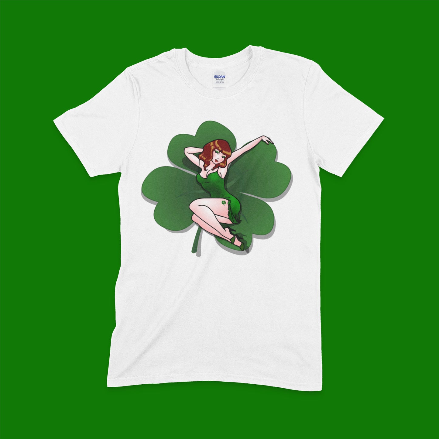 Irish / St Patrick's Day Lucky Shirt St Patrick's Pinup Girl Shirts Soft Cotton T-Shirt