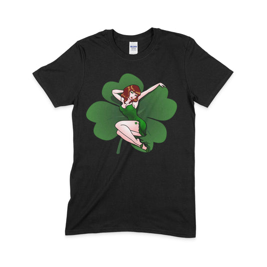 Irish / St Patrick's Day Lucky Shirt St Patrick's Pinup Girl Shirts Soft Cotton T-Shirt